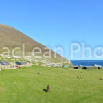 Panoramic: looking out on Village Bay from Main Street, St Kilda, Hebrides.